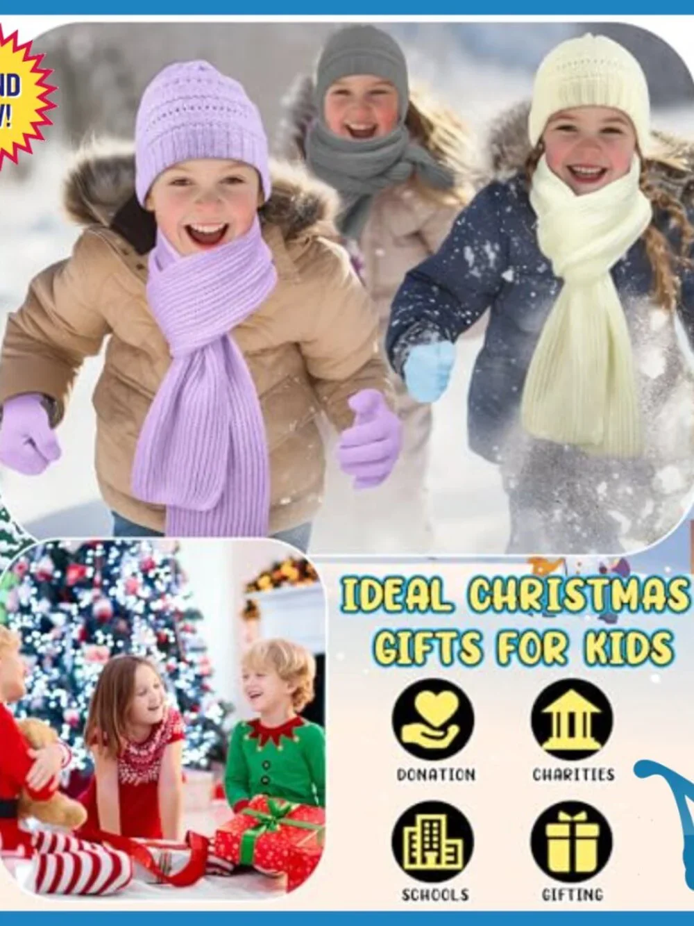 Kids Winter Hat Gloves Scarf Set, Acrylic Knit, 54-Piece Bulk